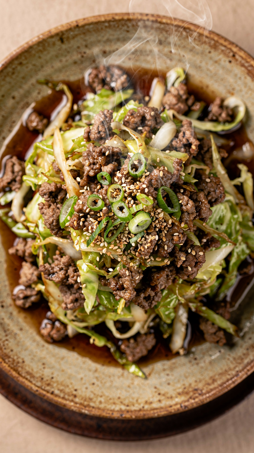Mongolian Ground Beef and Cabbage Stir-Fry